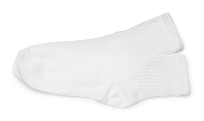 Pair of socks isolated on white, top view