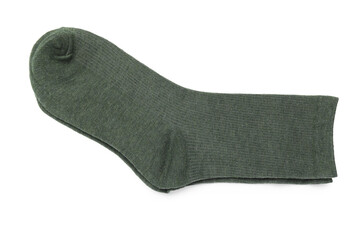 Pair of green socks isolated on white, top view