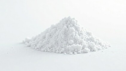 Fine white sugar crystals against a bright white backdrop, isolated, studio