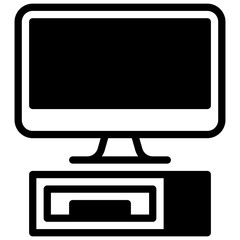 PC. Outlined stroke vector icon with black-filled details.