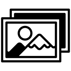Photos. Outlined stroke vector icon with black-filled details.