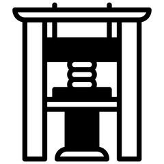 Printing press. Outlined stroke vector icon with black-filled details.