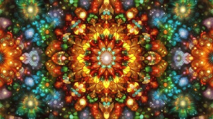 Vibrant Kaleidoscopic Floral Mandala Design