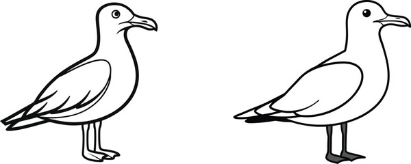 Two Seagulls Standing Line Art Illustration Black And White Vector Design