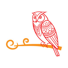 Red Owl On Branch Illustration Bird Graphic Design Wildlife Symbol