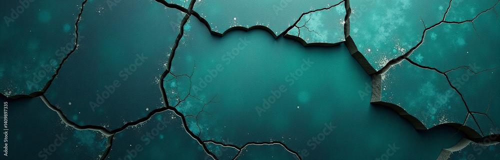 Aufkleber a modern design featuring a cracked and broken textured stone background with a dark blue and green 