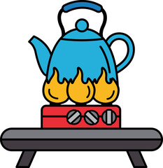 single icon of teapot on camping stove