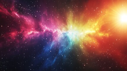 Fototapeta premium Vibrant Cosmic Nebula in Deep Space, A vibrant cosmic nebula with colorful gases and stars in deep space