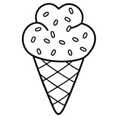 Abstract Ice Cream Cone Line Art with Cute Heart Toppings