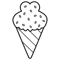 Abstract Ice Cream Cone Line Art with Cute Heart Toppings