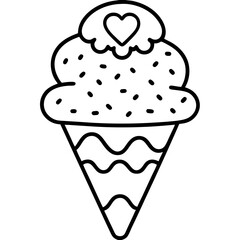 Abstract Ice Cream Cone Line Art with Cute Heart Toppings