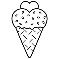 Abstract Ice Cream Cone Line Art with Cute Heart Toppings