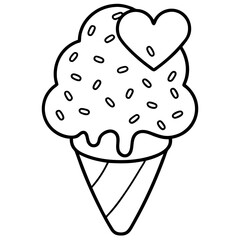 Abstract Ice Cream Cone Line Art with Cute Heart Toppings
