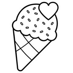 Abstract Ice Cream Cone Line Art with Cute Heart Toppings