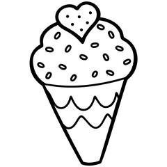 Abstract Ice Cream Cone Line Art with Cute Heart Toppings