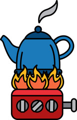 single icon of blue teapot on camping stove