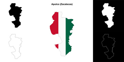 Fototapeta premium Apulco municipality (Zacatecas) outline map set