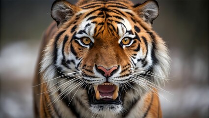 Naklejka premium Native Tiger Photos concept Majestic tiger with intense gaze, showcasing powerful features and striking fur patterns.