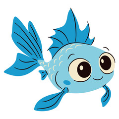 Cute aquarium fish on white background, flat vector illustration in simple child style . Vector illustration