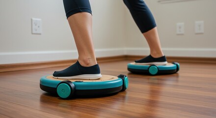 Person using balance boards indoors home