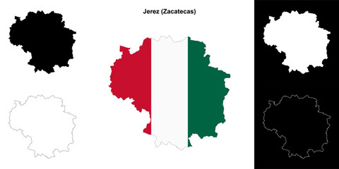 Fototapeta premium Jerez municipality (Zacatecas) outline map set
