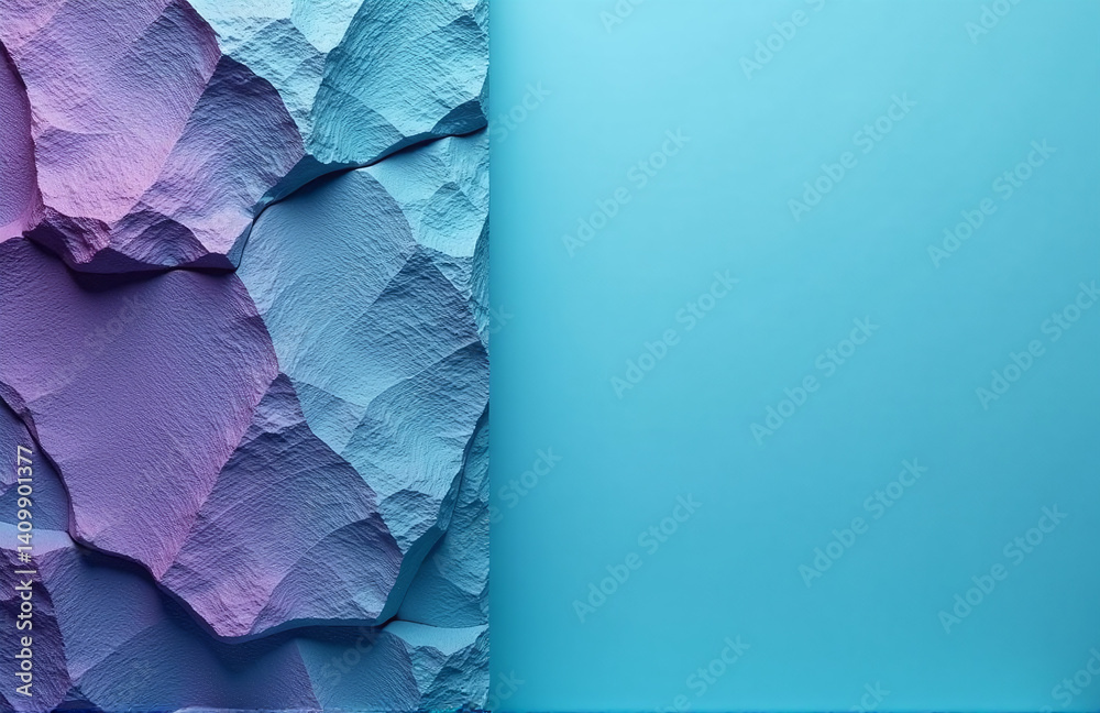 Poster a vibrant turquoise violet gradient overlays a toned rough stone texture on a blue background leavin