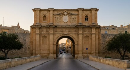 Obraz premium Passing Under City Gate Archway in Historic Town