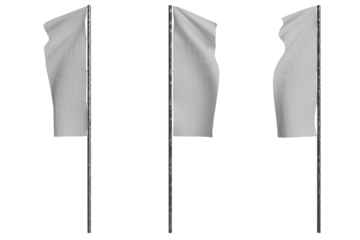 Blank white flag on flagpole, various angles