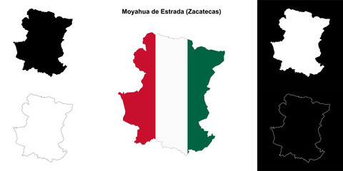 Fototapeta premium Moyahua de Estrada municipality (Zacatecas) outline map set