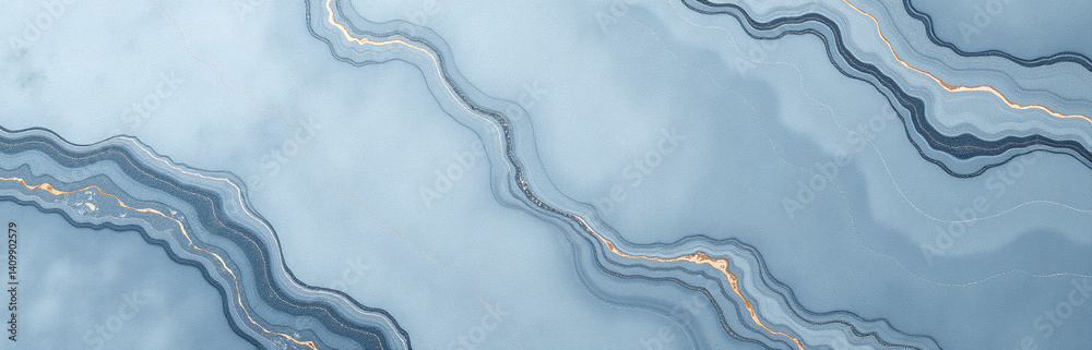 Poster A Wide Banner Features A Beautiful Patterned Texture Of Blue Gray Marble Stone And Rock That Resembles An Abstract Background.