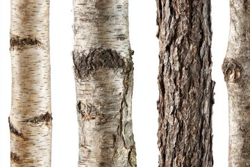 Naklejka premium Tree trunks bark textures isolated on white background