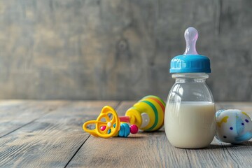 Feeding bottles with milk toy and pacifier