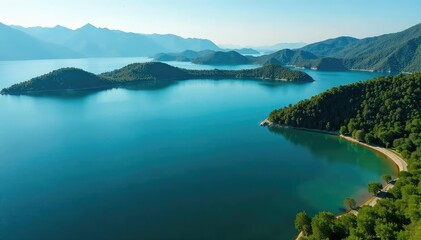 Irregular shaped lake with inlets and islands, peaceful, naturephotography