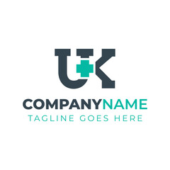 Fototapeta premium Letters UK Medical Plus Logo, for hospitals, clinics, pharmacy with UK or KU initials