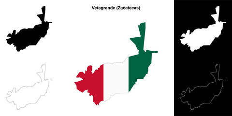 Fototapeta premium Vetagrande municipality (Zacatecas) outline map set