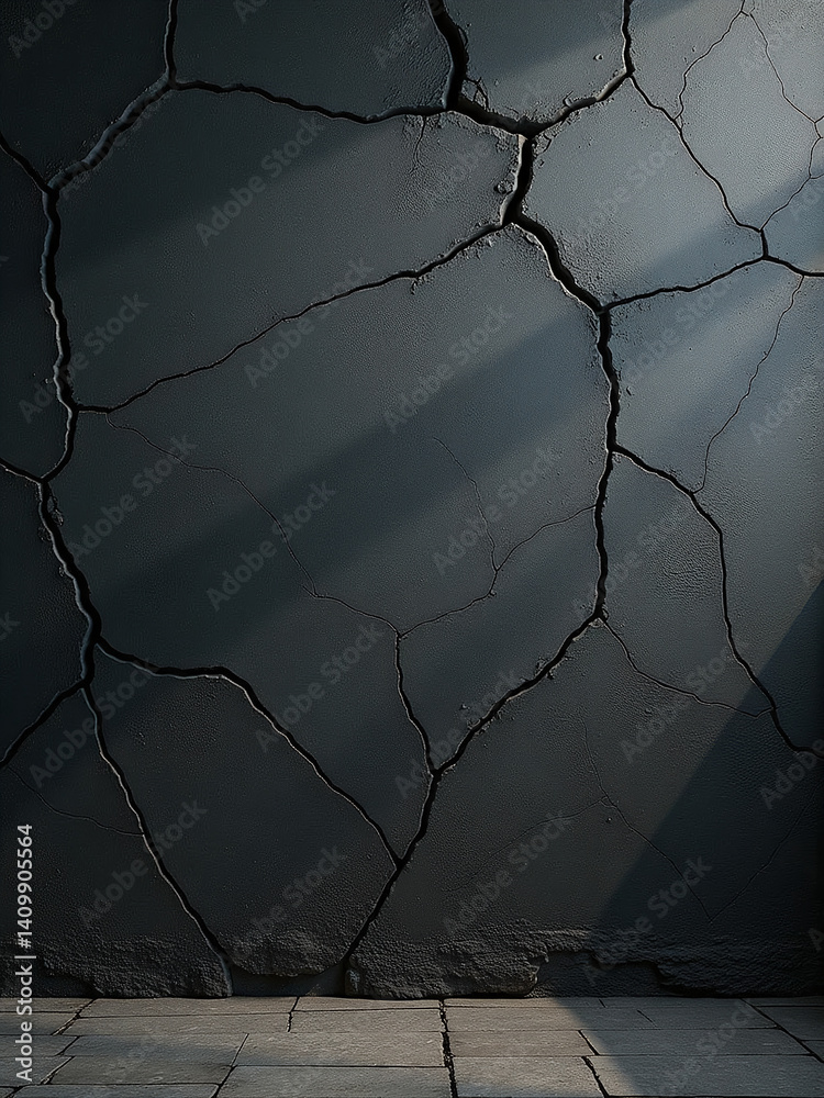 Aufkleber Aged Cracked Walls Create A Dark And Rugged Backdrop With A Distressed Texture Reminiscent Of Old Stone Buildings.