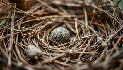 Closeup Of Bird Nest With Egg