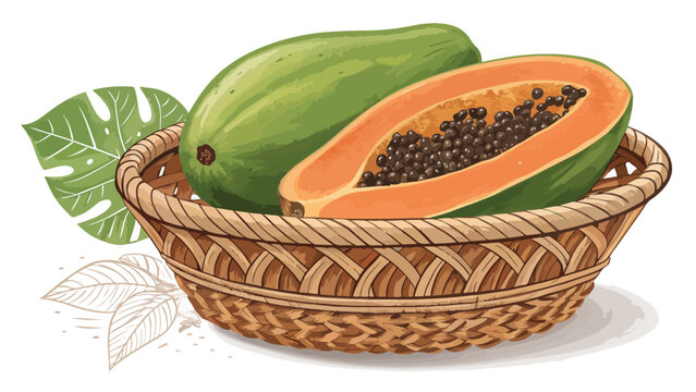papayas in basket, green and orange fruit clip art preview