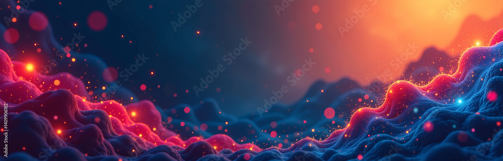 Poster Background Features A Blend Of Geometric Shapes And Colorful Elements Including Gradients, Textures, And Light Effects Creating A Dynamic Design.
