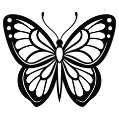Butterfly Silhouette, Black & White Insect with Open Wings, Nature Inspired