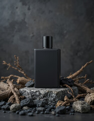black bottle of perfume