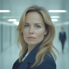 Obraz premium Serious businesswoman in modern corridor