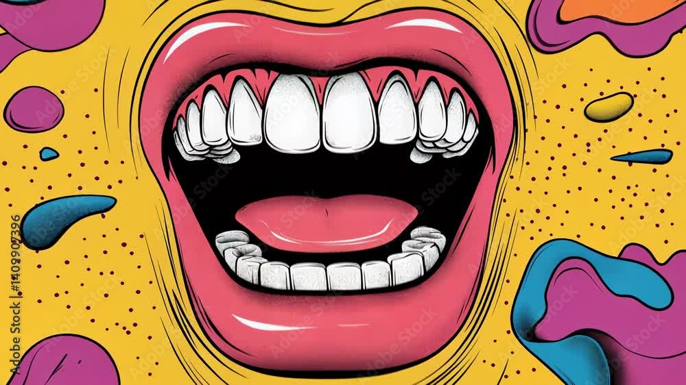 Poster vibrant abstract illustration featuring an open mouth screaming, expressing the essence of freedom o