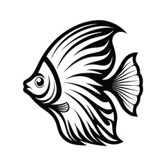 Angel Fish Detailed Black and White Outline Isolated on White Background