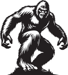 Obraz premium Bigfoot Yeti black and white on attacking mode silhouette vector design