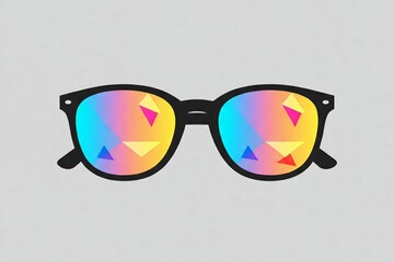 Flat illustration style product design of Simple sunglasses with colorful geometric lens reflections