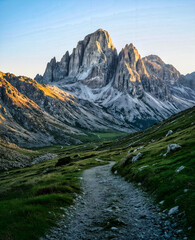 Scenic Mountain Trail in the Dolomites