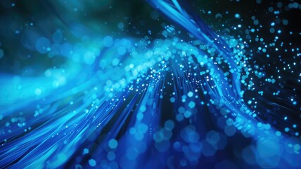 Obraz premium Abstract picture of blue light particle with digital technology style design connecting become dynamic of electric wave movement represent about flowing of data or structure of network system. AIG53.