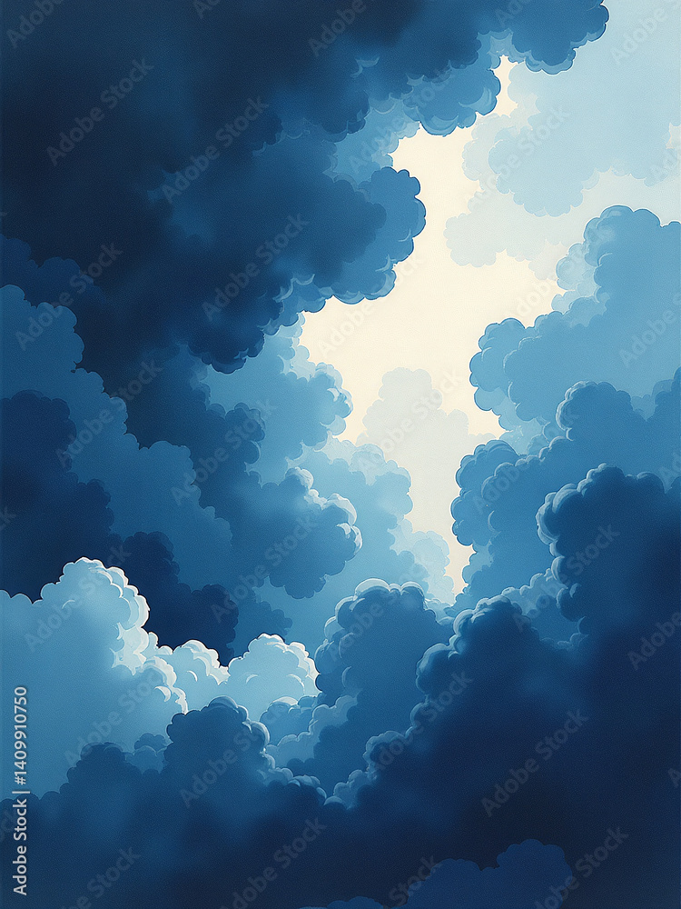 Poster dark dramatic watercolor painting of turbulent clouds and stormy skies with abstract background and 