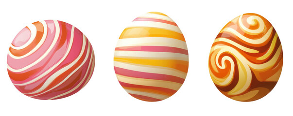 Colorful striped decorative easter eggs, isolated on transparent or white background